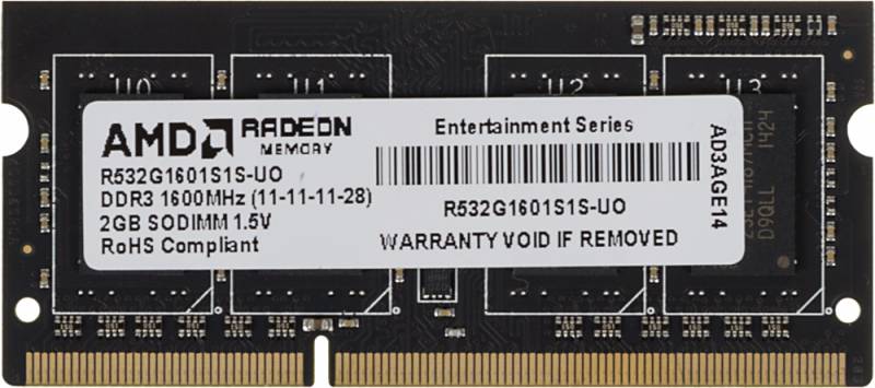 Память SO-DIMM 2Gb DDR3 1600MHz AMD PC3-12800 CL11 204-pin 1.5В, R532G1601S1S-UO