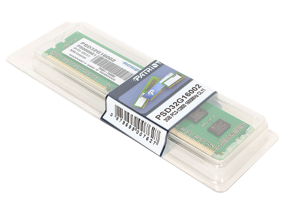 Память DIMM 2 GB,DDR3,PС12800/1600, Patriot Memory, PSD32G16002
