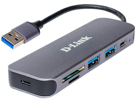 Концентратор USB D-Link DUB-1325/A1A, 2-port USB 3.0, USB Type-C port, SD and microSD card slots Hub.2 downstream USB type A (female) ports, 1 downstr
