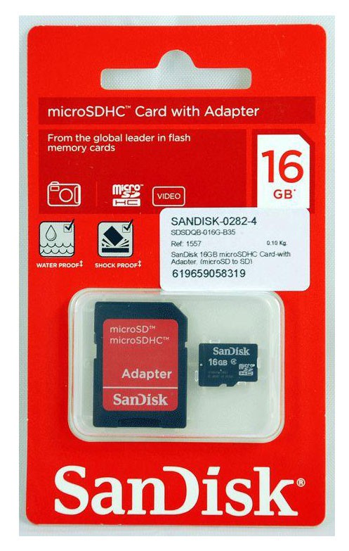 Память microSDHC 16Gb Class4 Sandisk +adapter, SDSDQM-016G-B35A