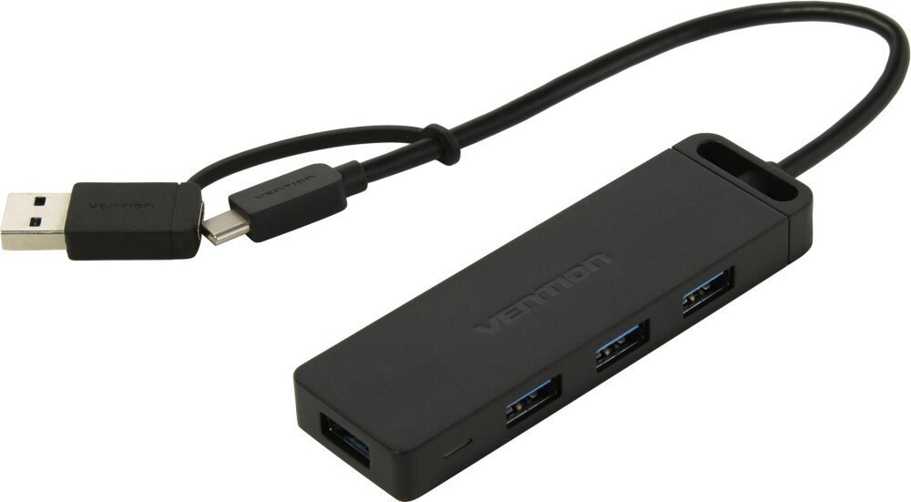 Концентратор Vention OTG USB-C+USB 3.0 / 4xUSB 3.0 порта Черный - 0.15м., CHTBB