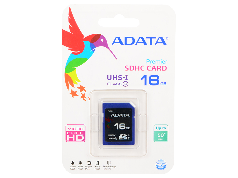 Карта памяти ADATA 16GB SDHC UHS-I class10, ASDH16GUICL10-R