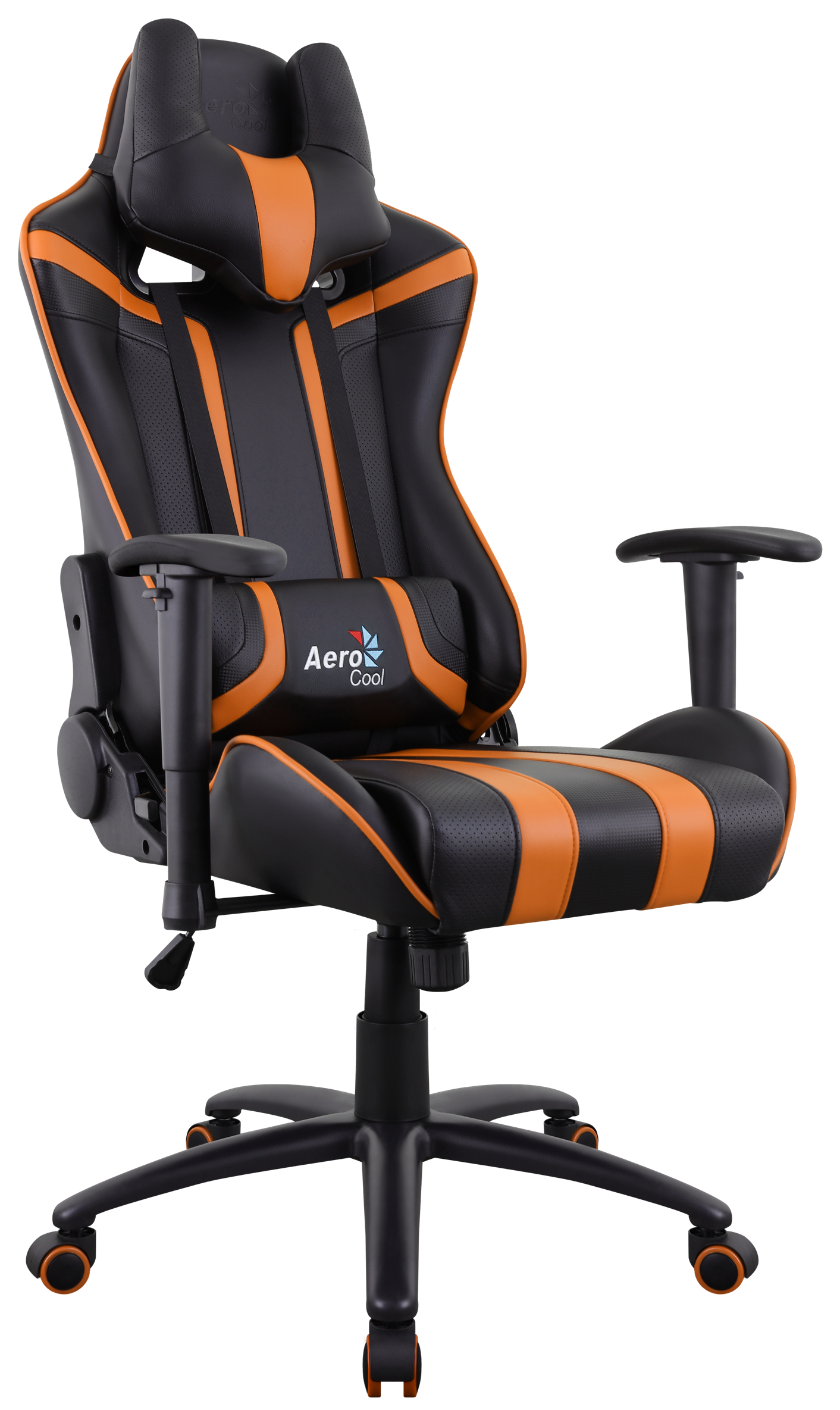 Кресло для геймера Aerocool AC120 AIR-BO , черно-оранжевое, с перфорацией, до 150 кг, размер, см (ШхГхВ) : 70х55х124/132.