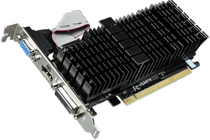 Видеокарта Gigabyte GeForce GT 710, PCI-E 2.0, ядро - 954 МГц, память - 1 Гб DDR3 1800 МГц, 64 бит, VGA, DVI, HDMI, Retail