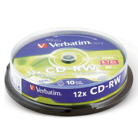 Диск CD-RW Verbatim 700Mb 10x Cake Box (10шт) (43480)