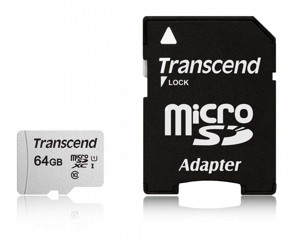 Память Micro Secure Digital Card ,64 GB, (MicroSD) class 10 UHS-I U1,Transcend, TS64GUSD300S-A