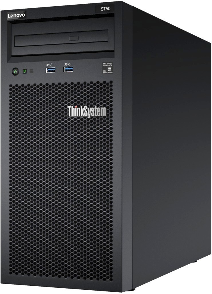 Сервер Lenovo ThinkSystem ST50 Tower 4U,Xeon E-2224G 4C(3.5GHz/8MB/71W),1x8GB/2666/1R/UDIMM,2x1TB SATA HDD LFF(upto 4),SW RAID,1x250W,no p/c,AMT,Slim 