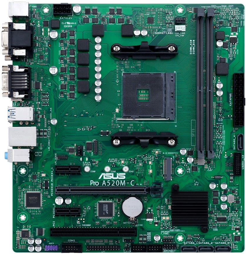 Материнская плата ASUS PRO A520M-C/CSM, Socket AM4, A520, 2*DDR4, D-Sub+HDMI-DVI, SATA3 + RAID, Audio, Gb LAN, USB 3.2*6, USB 2.0*6, COM*1 header (w/o