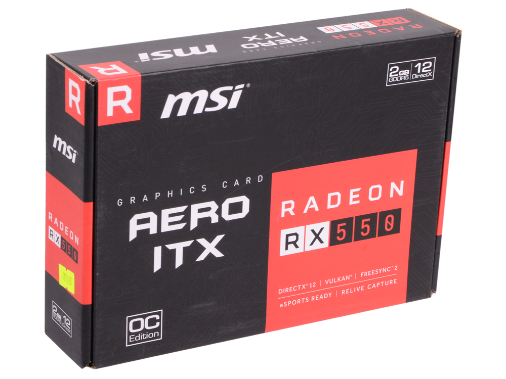 Видеокарта MSI PCI-E RX 550 AERO ITX 2G OC AMD Radeon RX 550 2048Mb 128bit GDDR5 1203/7000 DVIx1/HDMIx1/DPx1/HDCP Ret