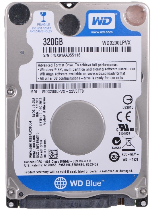 Жесткий диск 320 Gb WD Blue SATA-III (5400rpm) 8Mb 2.5", WD3200LPCX