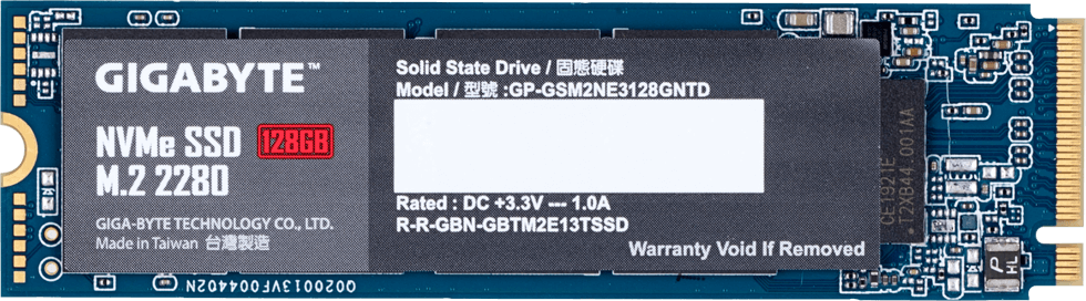 Твердотельный накопитель GIGABYTE SSD 128GB, TLC, M.2 (2280), PCIe Gen 3.0 x4, NVMe, R1550/W550, GP-GSM2NE3128GNTD
