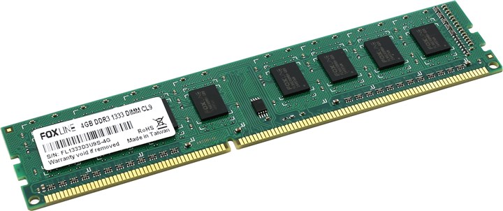 Память оперативная Foxline DIMM 4GB 1333 DDR3 CL9  (512*8), FL1333D3U9S-4G