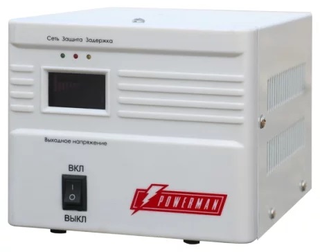 Стабилизатор POWERMAN AVS 1000A, ступенчатый регулятор, 1000ВА/550Вт, 160-260В, максимальный входной ток 7А, 1 евророзетка, IP-20, напольный, 190мм х 