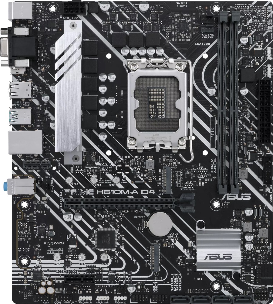 Материнская плата ASUS PRIME H610M-A D4, Socket 1700, Intel H610, 2xDDR4, PCI-E 4.0, 2xUSB 3.2 Gen2, VGA, HDMI, DisplayPort, mATX