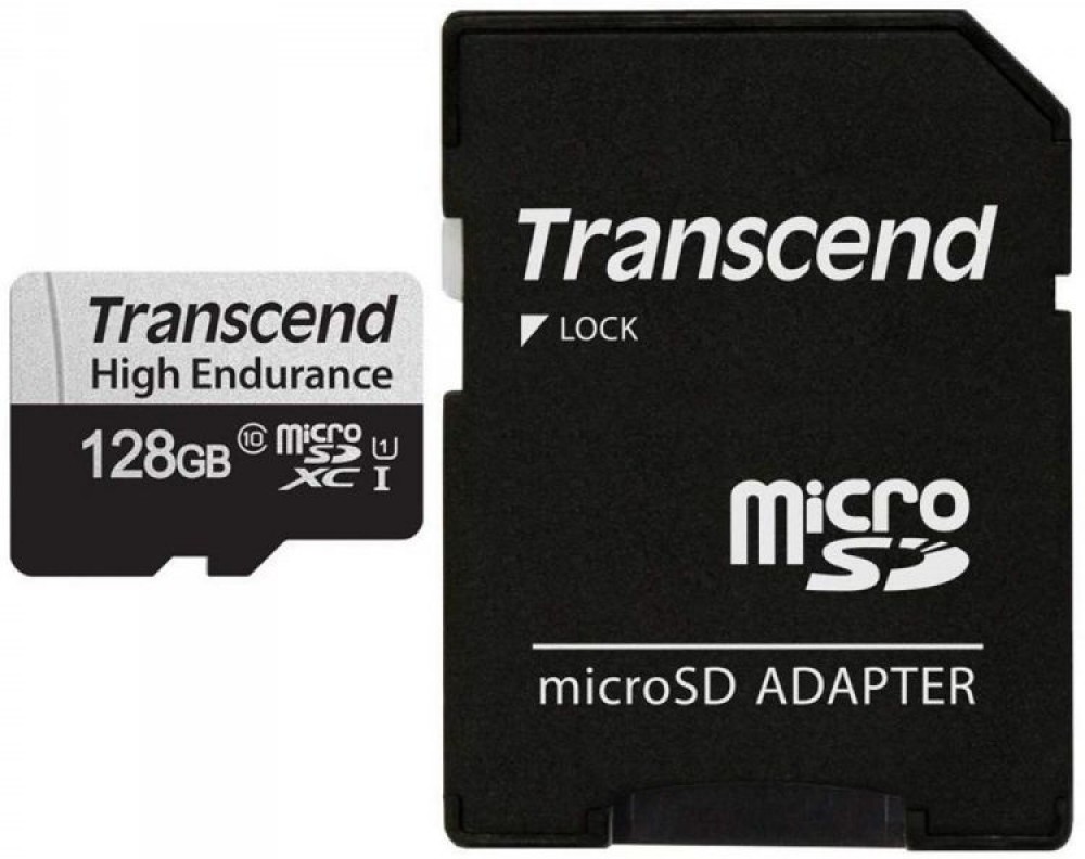 Карта памяти Transcend 128GB microSD w/ adapter U1, High Endurance, TS128GUSD350V
