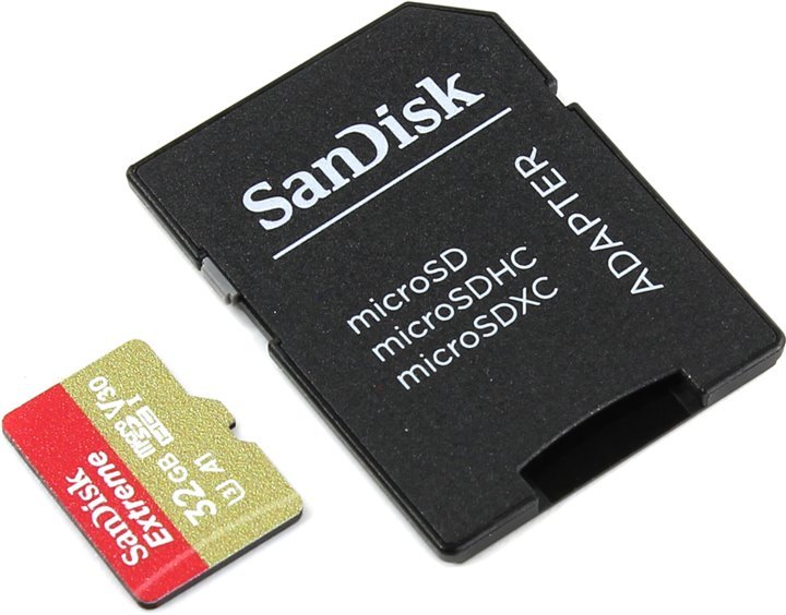 Флеш карта microSD 32GB SanDisk microSDHC Class 10 UHS-I A1 V30 U3 Extreme (SD адаптер) 100MB/s