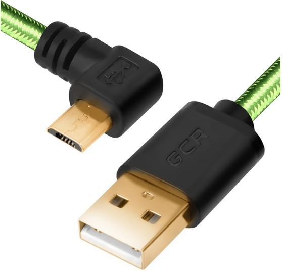 Кабель Greenconnect micro USB 2.0  0.15m угловой, зеленый, черные коннекторы, нейлон, ультрагибкий, позолоченные контакты, 28/28 AWG, AM/microB 5pin G