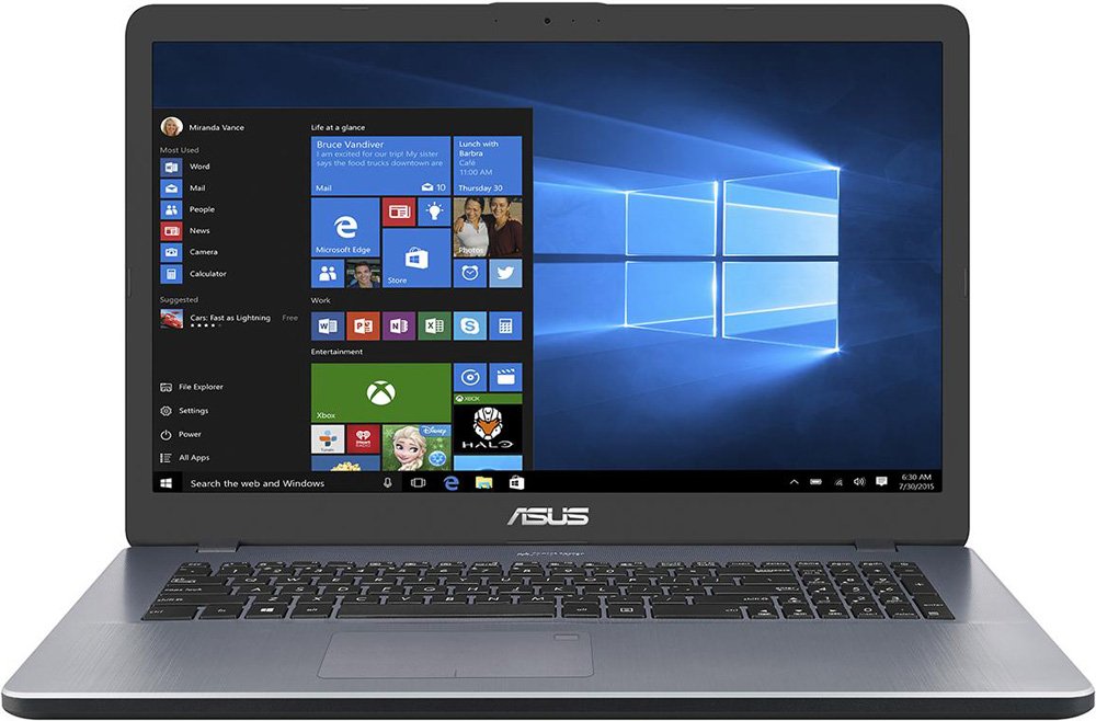 Ноутбук ASUS VivoBook 17 X705UF-BX014T Intel Core i3 7100U/4Gb/1Tb HDD/17.3"HD+ 1600x900/no ODD/GeForce MX130 2Gb/WiFi/BT/Cam/Windows 10/2.1Kg/Grey