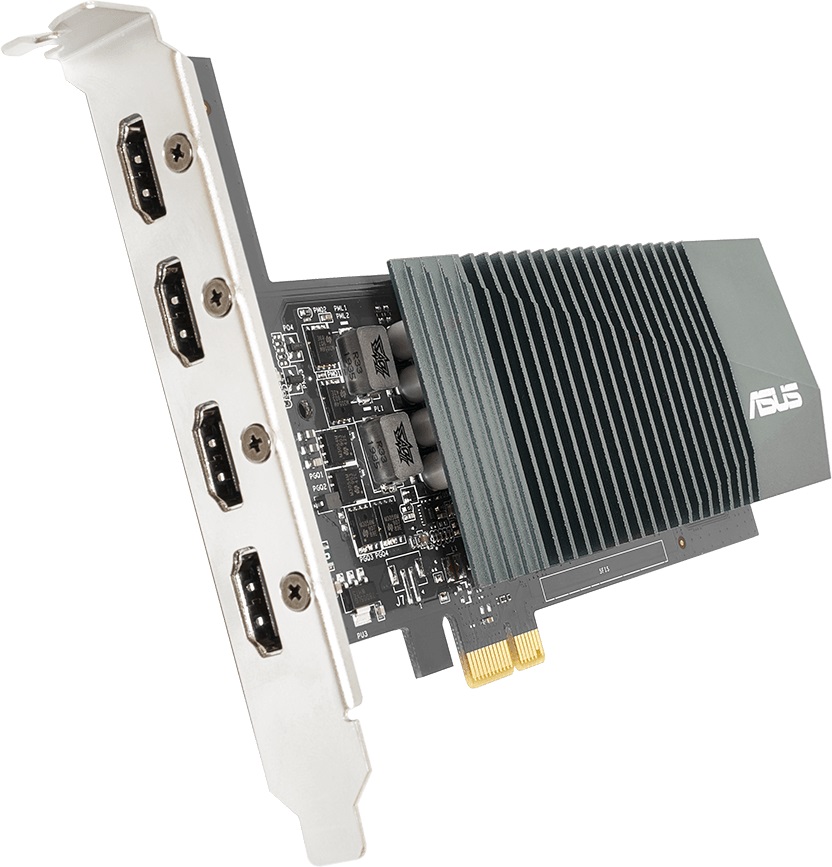 Видеокарта ASUS GeForce GT 710, PCI-E 2.0, ядро - 954 МГц, память - 2 Гб GDDR5 5012 МГц, 64 бит, 4xHDMI, Retail