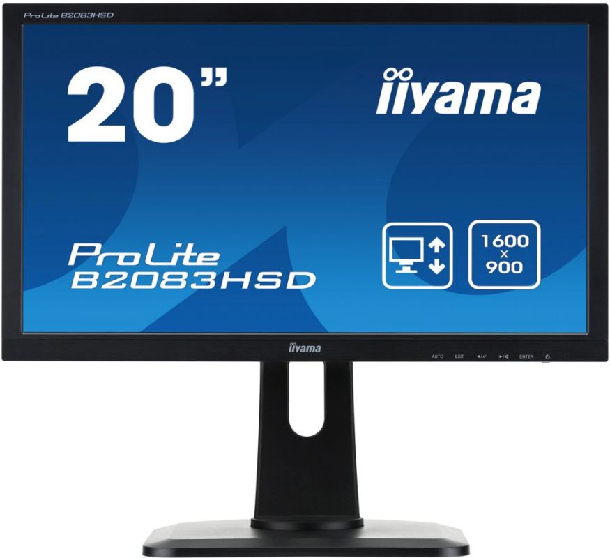 Монитор Iiyama 19.5" B2083HSD-B1 черный TN+film LED 5ms 16:9 DVI M/M матовая HAS Pivot 1000:1 250cd 170гр/160гр 1600x900 D-Sub 4.3кг