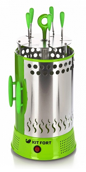 Электрошашлычница Kitfort KT-1402 зеленый/серебристый 1000Вт