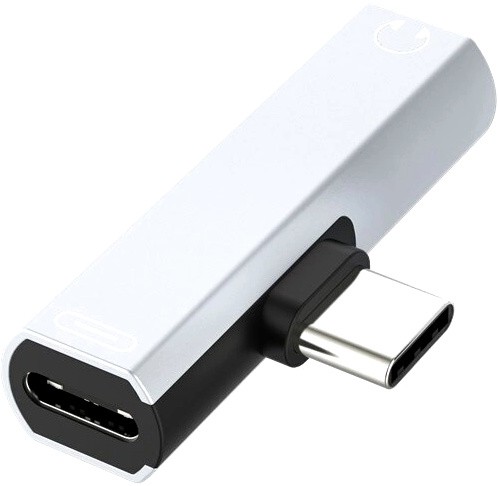 Переходник Greenconnect USB Type C > 3.5mm mini jack + TypeC, серебряный, GCR-UC2AUX, GCR-52246