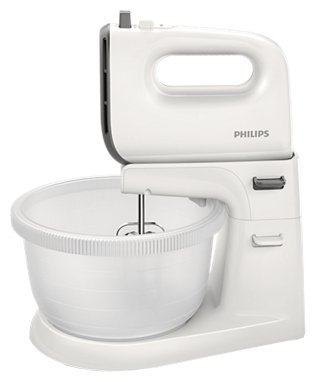 Блендер Philips/ 450 Вт, 5 скоростей + турбо режим, вращающаяся чаша, 3 л, венчики для взбивания, крюки для теста, белый/серый, HR3745/00