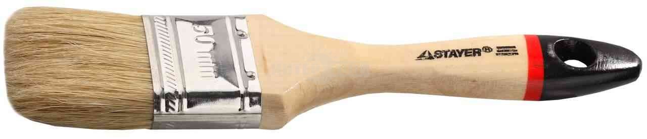 Кисть плоская STAYER  "UNIVERSAL-EURO", светлая натуральная щетина, деревянная ручка, 63мм, 0102-063