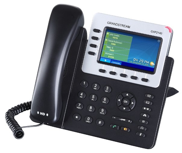 Телефон Grandstream GXP2140, протоколы связи: SIP, громкая связь (Hands Free), подключение гарнитуры, встроенный цветной LCD-дисплей