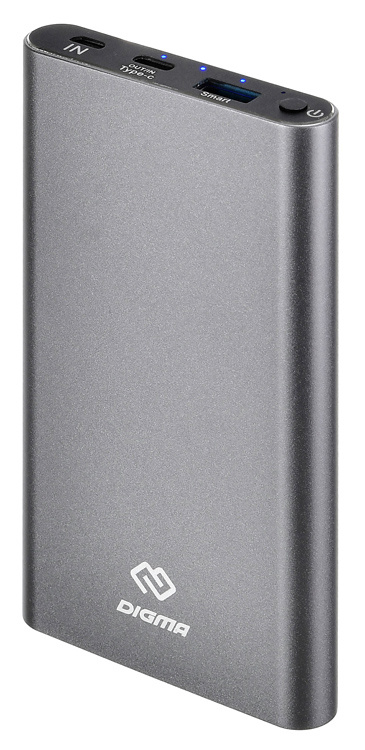Мобильный аккумулятор Digma DG-ME-10000 Li-Pol 10000mAh 3A темно-серый 1xUSB