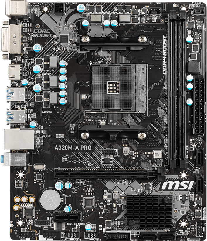 Материнская плата MSI A320M-A PRO, Socket AM4, AMD A320, 2xDDR4, 4xUSB 3.2 Gen1, DVI, HDMI, mATX