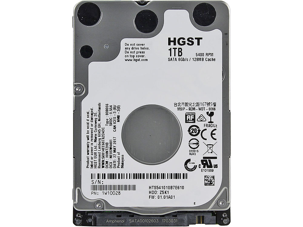 Жесткий диск HGST SATA-III 1Tb 1W10028 HTS541010B7E610 Travelstar Z5K1 (5400rpm) 128Mb 2.5"