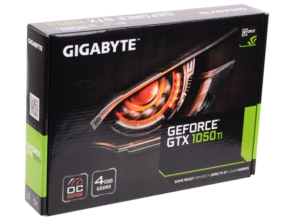 Видеокарта,Gigabyte,PCIe-16x,4 GB,DDR5 GeForce GTX1050Ti OC, DVI+2xHDMI+DP, GV-N105TOC-4GL