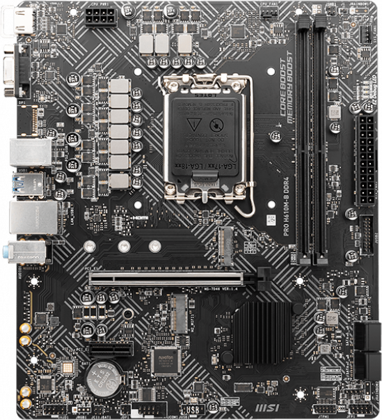 Материнская плата MSI PRO H610M-B DDR4 Socket: LGA 1700 Чипсет: Intel H610 Количество слотов памяти: 2 Тип памяти: DDR4