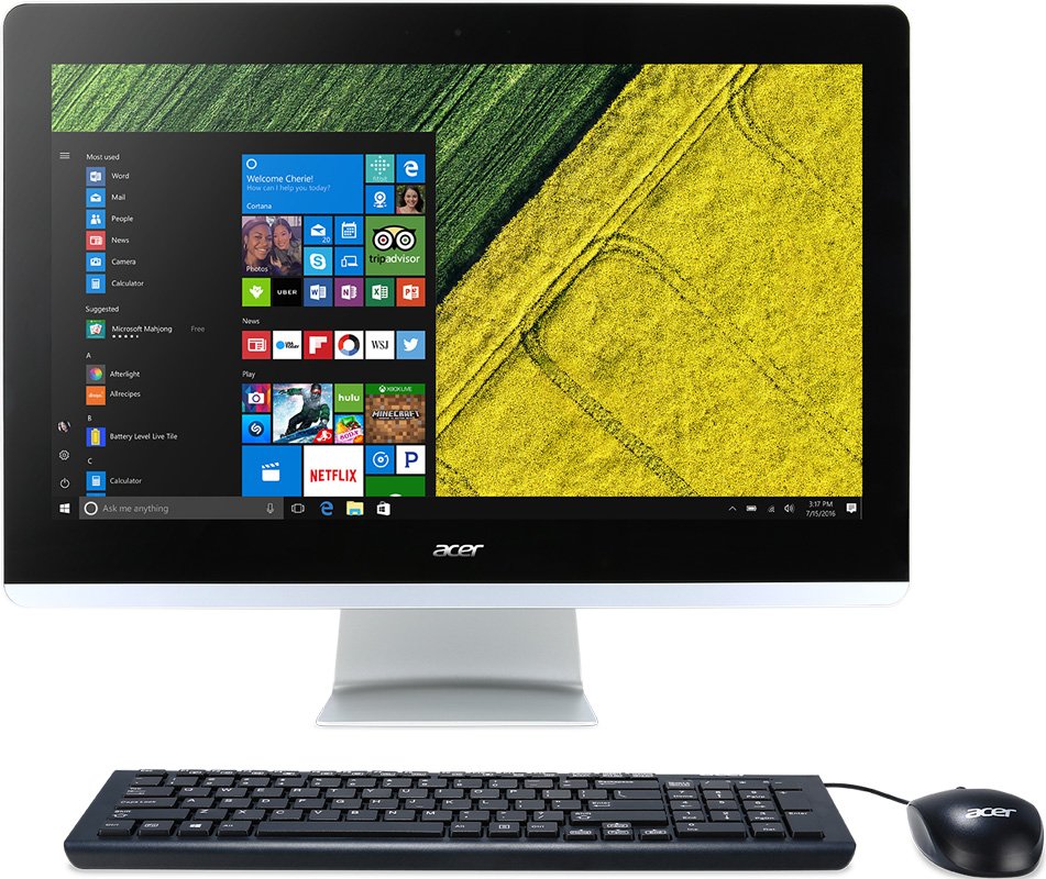 Моноблок Acer Aspire Z22-780 21.5" Full HD i5 7400T (2.4)/8Gb/1Tb 5.4k/HDG630/DVDRW/CR/Windows 10/GbitEth/WiFi/BT/90W/клавиатура/мышь/Cam/черный