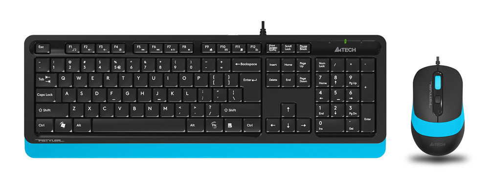 Клавиатура,A4 Tech Fstyler F1010 USB, (kbd+mouse) черный/синий, F1010 BLUE