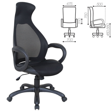 Кресло офисное BRABIX "Genesis EX-517", пластик черный, ткань/экокожа/сетка черная, 531574