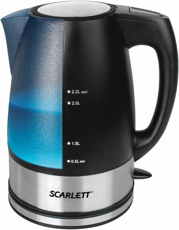 Чайник электрический Scarlett SC-EK18P18 2.2л. 2200Вт голубой/черный (корпус: пластик)