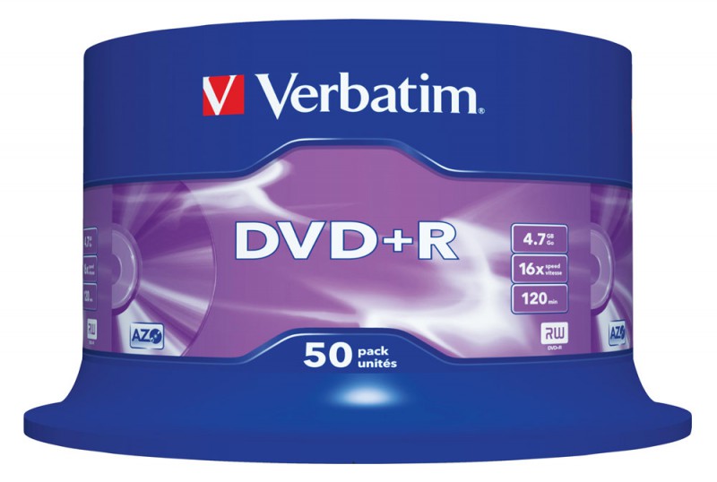 Диск DVD+R Verbatim 4.7Gb 16x Cake Box (50шт), 43550