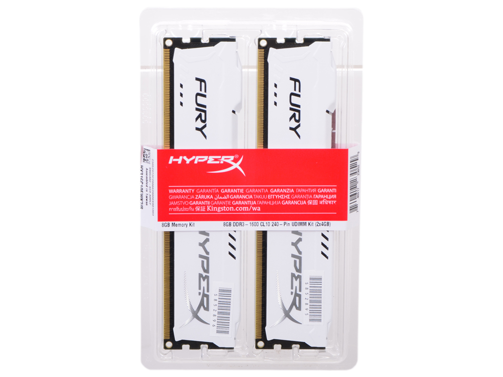 Память DIMM 8 GB 1600MHz DDR3 CL10 (Kit of 2) HyperX FURY White Series, Kingston, HX316C10FWK2/8