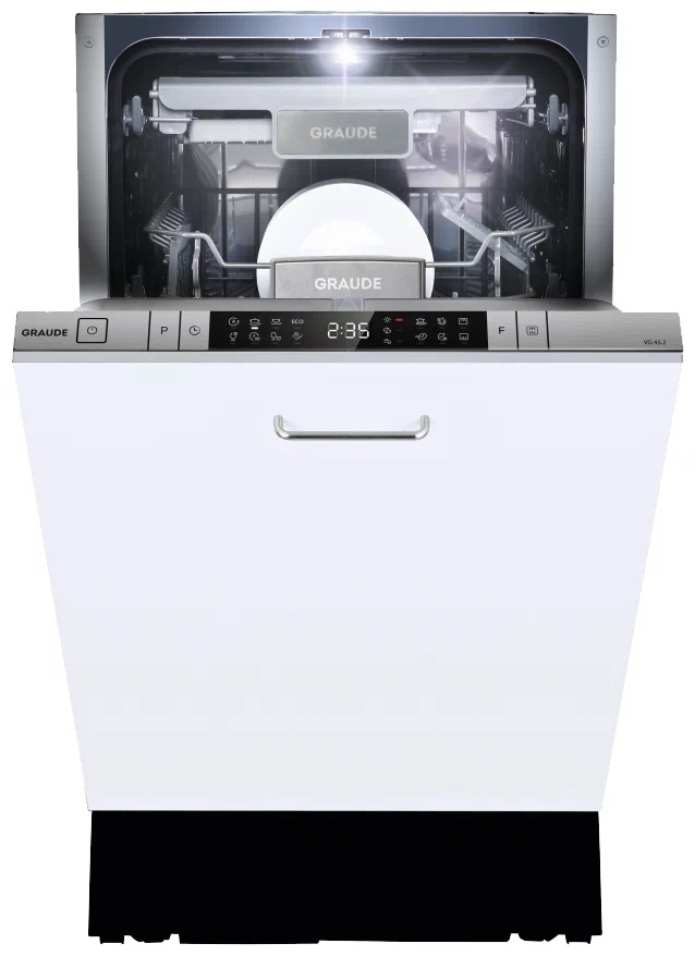 Встраиваемая посудомоечная машина Graude VG 45.0, 10 комплектов, подсветка Hi-brightness light, расход воды 9л, 4 программы, 49дБ, 1/2 загрузка, отсро