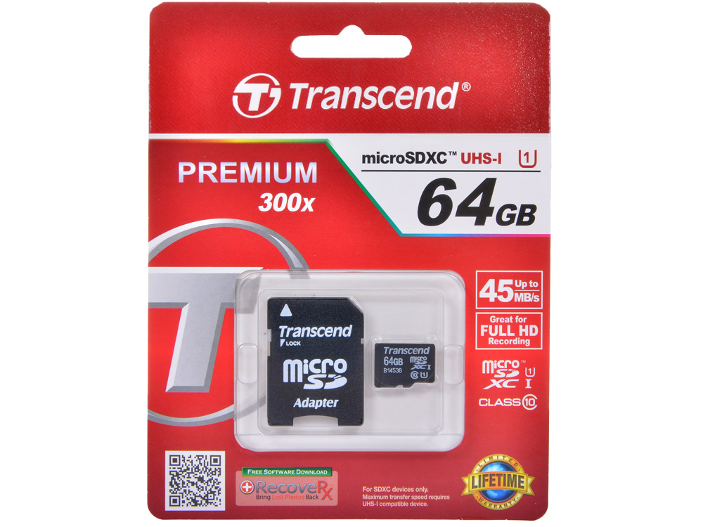 Память Micro Secure Digital Card ,64 GB, (MicroSD) class 10 UHS-1,Transcend, TS64GUSDU1