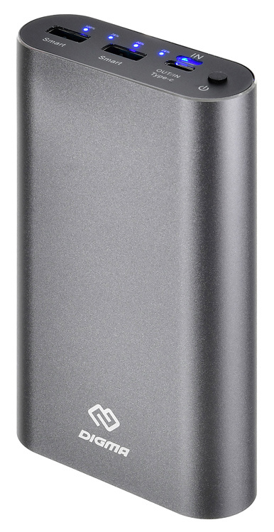 Мобильный аккумулятор Digma DG-ME-20000 Li-Pol 20000mAh 3A темно-серый 2xUSB
