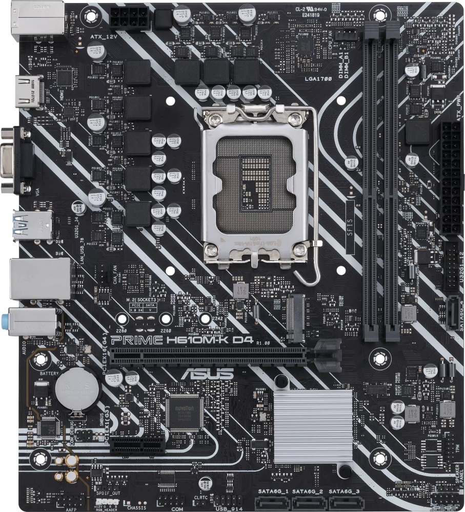 Материнская плата ASUS PRIME H610M-K D4, Socket 1700, Intel H610, 2xDDR4, PCI-E 4.0, 2xUSB 3.2 Gen1, VGA, HDMI, mATX
