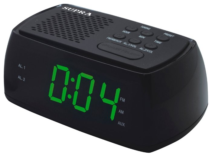 Радиобудильник Supra SA-45FM черный LCD подсв:зеленая часы:цифровые AM/FM
