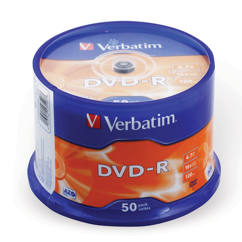 Компакт диск DVD-R, 4,7Gb (Verbatim) 16x (50шт) Cake Box, 43548
