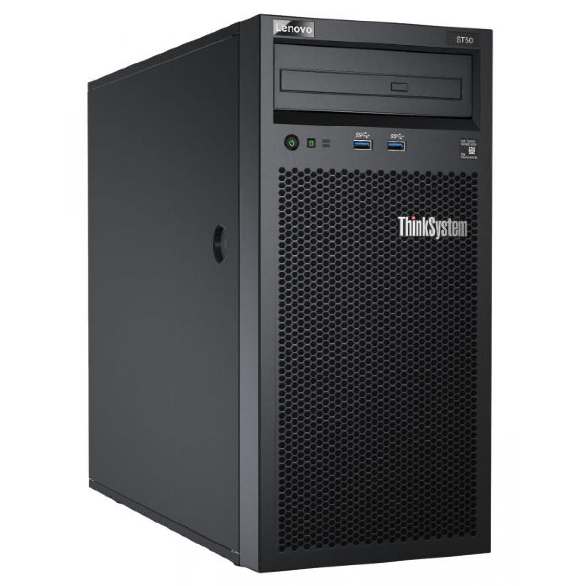 Сервер Lenovo TCH ThinkSystem ST50, 1xIntel Xeon E-2124G 4C (3.3GHz/71W), 1x8GB/2666MHz/1Rx8/1.2V UDIMM, noHDD 3,5" (up to 4), SW RD, DVD-RW, noGbE, n