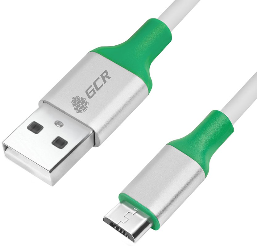 Кабель Greenconnect GCR-50509, 0.5m USB 2.0, AM/microB 5pin, белый, алюминиевый корпус серебро, зеленый ПВХ, 28/28 AWG, GCR-50509