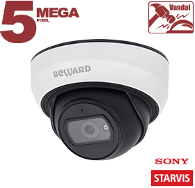 Купольная IP камера Beward SV3210DBS, 5 Мп, 1/2.9'' КМОП Sony Starvis, 0.006 лк (день)/0.003лк (ночь