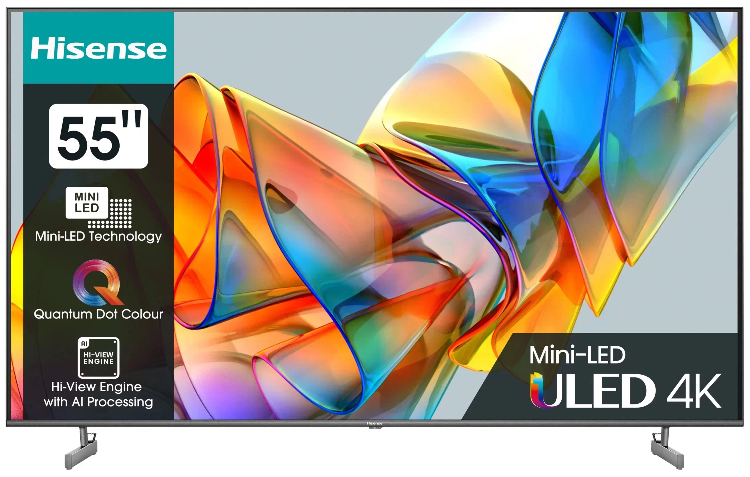 Телевизор Mini LED 55'' Hisense 55U6KQ, 55", Ultra HD, Smart TV (ОС VIDAA U6), Wi-Fi, PCI 2500, DVB-T2/T/C/S2/S, HDR 10+, Dolby Vision, Dolby Atmos, B
